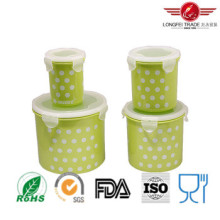 Boîte de rangement en plastique cylindrique de nourriture de 4PCS avec le couvercle hermétique